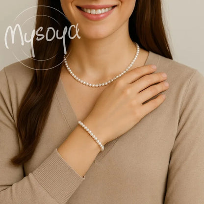 MYSOYA White Freshwater Pearl Bracelet 6-7mm With Gift Box For Her/Him Birthday/Wedding/Christmas/New Year Gift