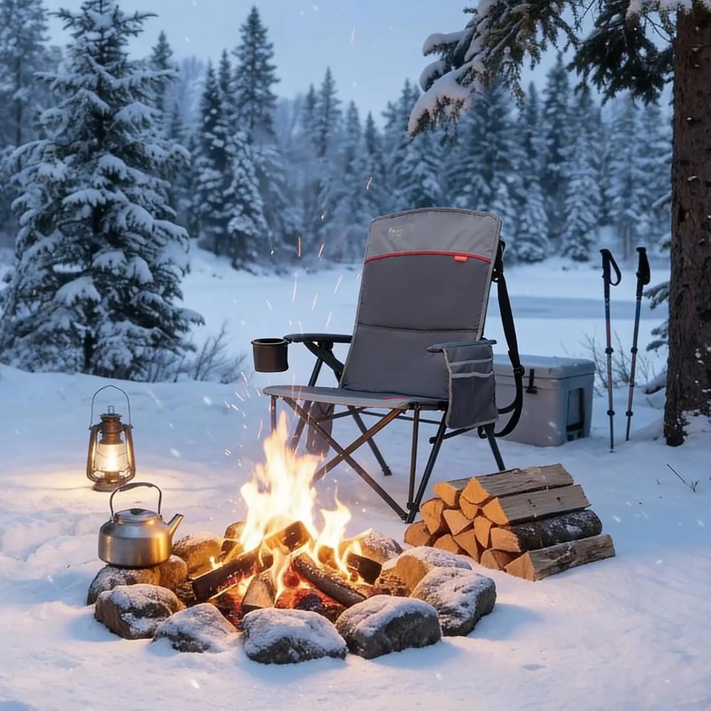 Oversized Heated Camping Chair with Lumbar Support, Heavy Duty Folding Chair for Adults, 450 LBS Capacity, High Back, Portable O