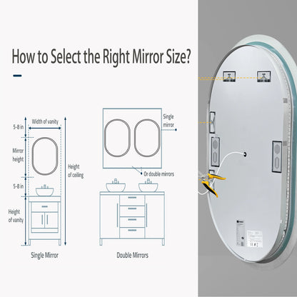 24x35 Oval LED Bathroom Mirror with Lights, Anti-Fog, Bluetooth Speaker, 3 Colors Temperature & Dimmable, Lighted Mirrors