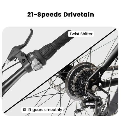 Ecarpat 26 Inch Mountain Bike, 4-Inch Wide Fat Tire Snow Mountain Bikes, 21 Speed for Men Women Bicycles, Steel Frame Disc Brake