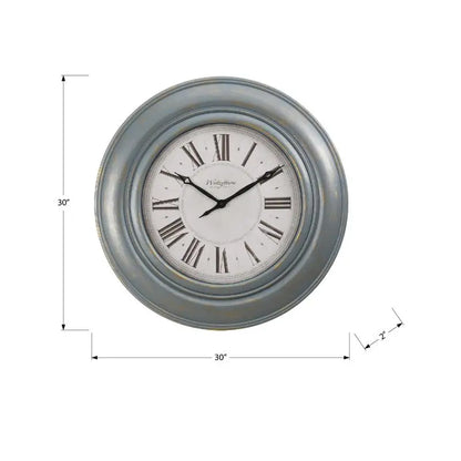 Oversized 30" Round Wall Clock in Antique Blue - Transitional Design for Home Decor