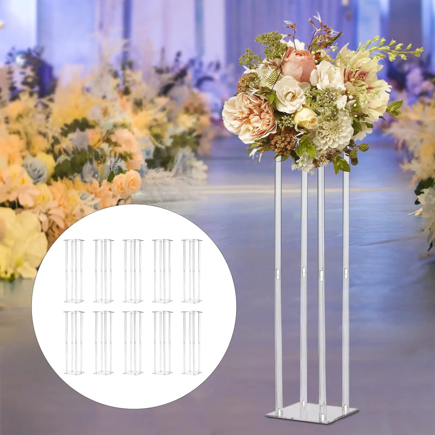 10 Pcs Acrylic Vase Column Stand 31.5 Inch Tall Centerpiece Wedding Decoration Vase Elegant Acrylic Flower Stand Tabletop Displa