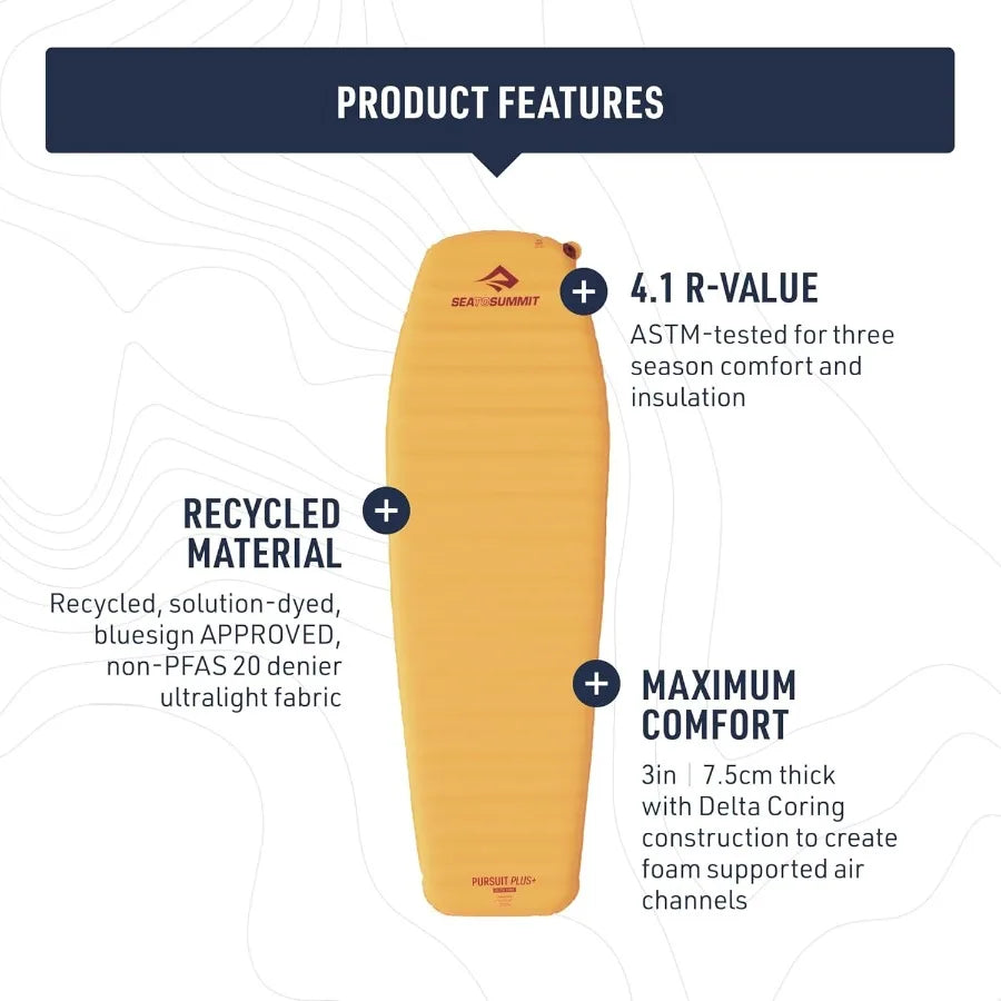 Pursuit Plus ExtraThick SelfInflating Sleeping Mat for Camping and Backpacking Rectangular Large Wide 78 x 30 x 3 inches Ideal