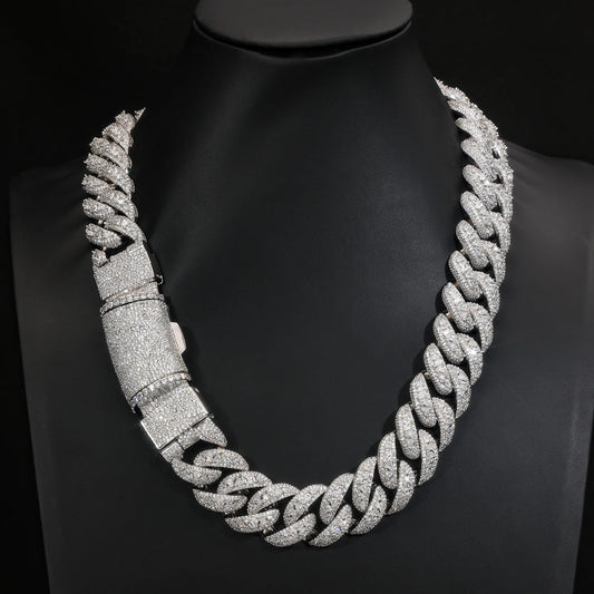 925 Silver Hip Hop 22mm Bubble Cuba Chain Full Set Men's Necklace with Zircon Light Luxury Fashion Accessory for Rap Singers Trendy Unisex Design for Anniversaries Birthday Parties