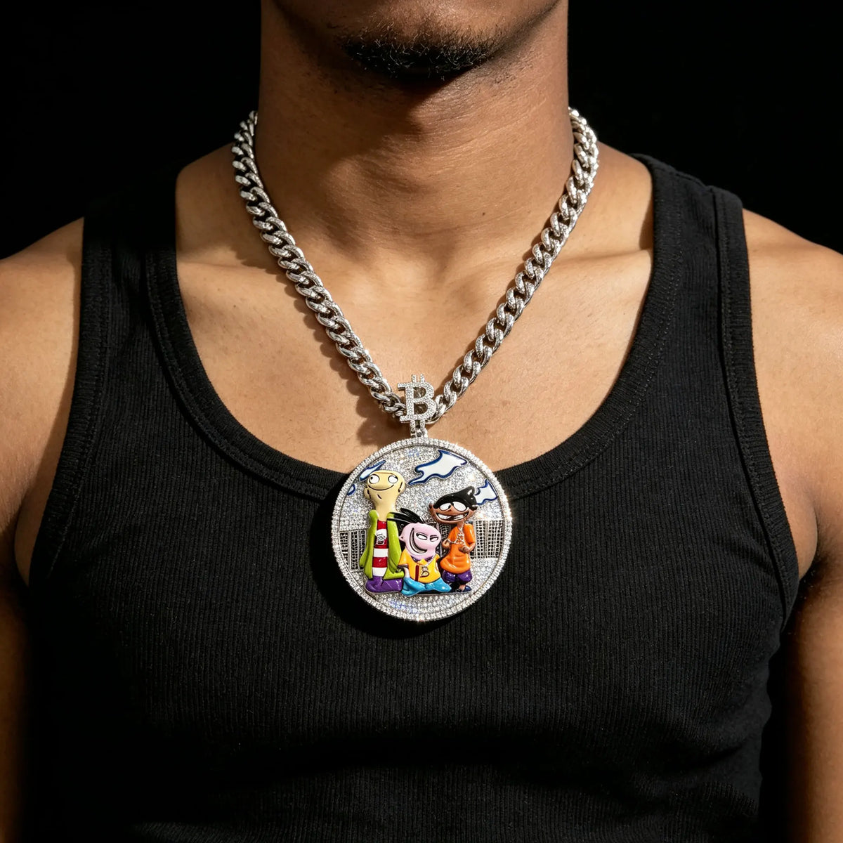 3D Cartoon Character Pendant Shining Synthetic Zircon Multi Color Enamel Hip Hop Medal Pendant Luxury Jewelry Anniversary Commem
