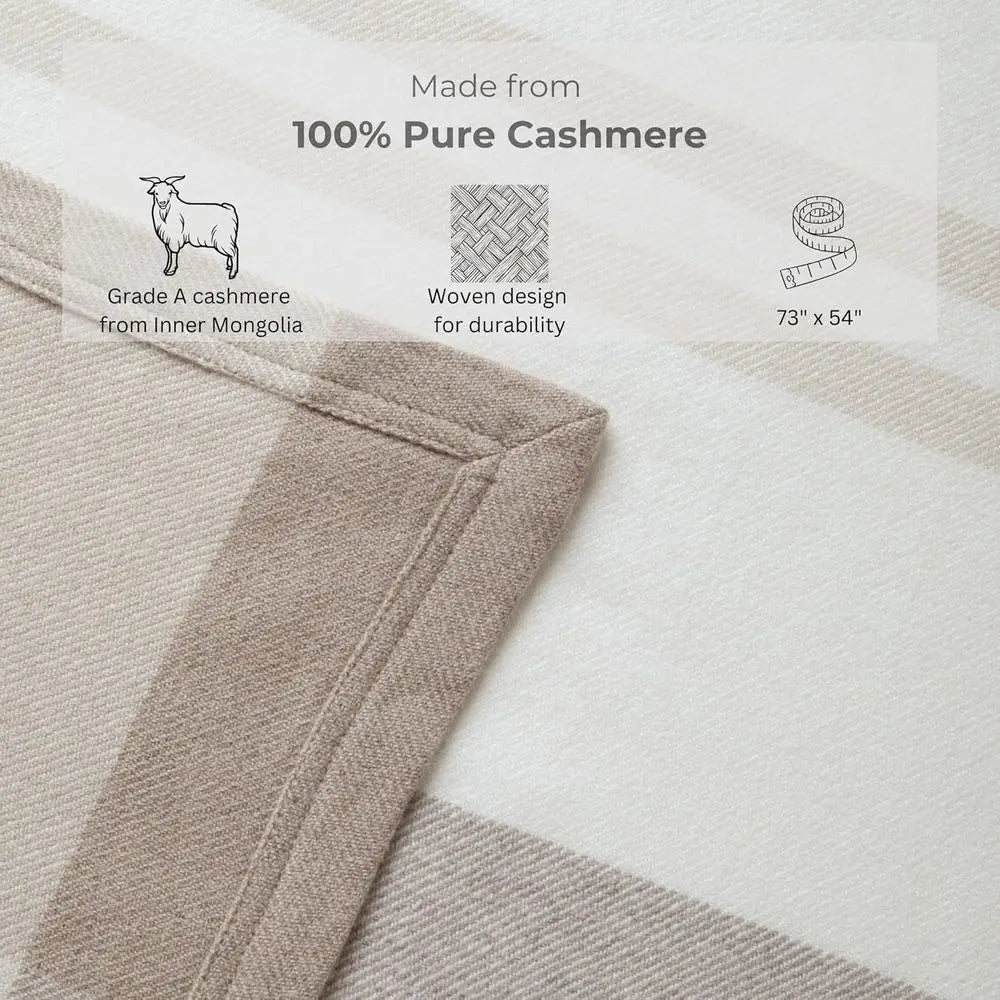 100% Pure Cashmere Throw Blanket for Couch, Sofa & Bed, Ultra Soft Woven Cashmere Blanket Throw, Large Full Size 73” x 54”, Off-