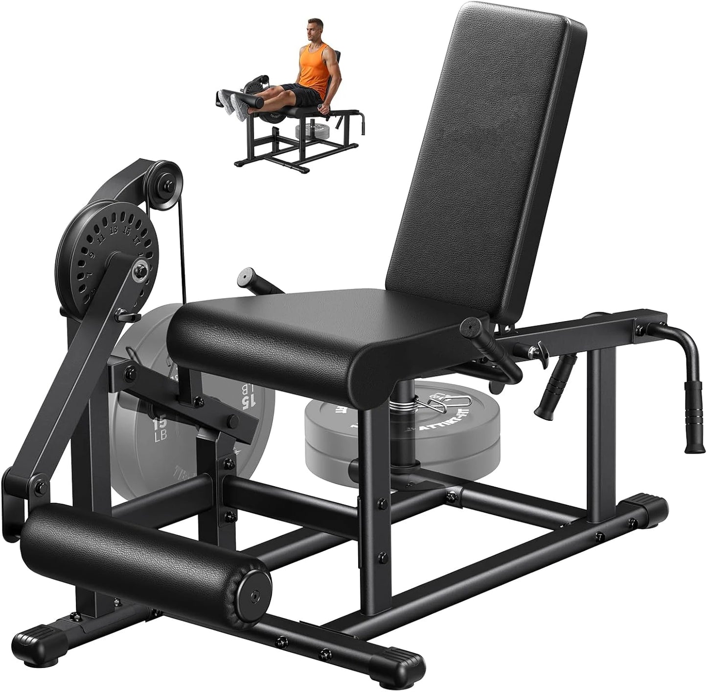 Leg Extension & Hamstring Curl Machine, Seated Extension and Lying for Home Gym, Workout Equipment with 24-Position Adjustment