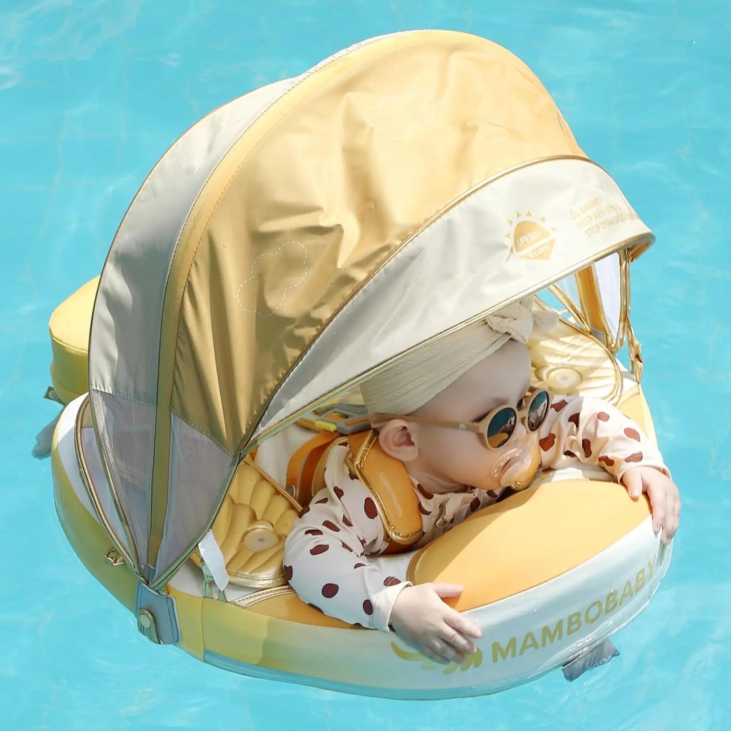 HECCEI Swim Float with Canopy UPF 50+ Sun Protection Pearl Foam Mambobaby  Non-Inflatable Solid Baby Pool Float with Tail