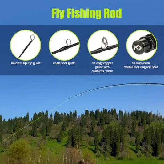 Fly Fishing Rod and Reel Combo Starter Kit Featuring Graphite Fly Rod with Cork Handle and Die Cast Aluminum Reel for Freshwate