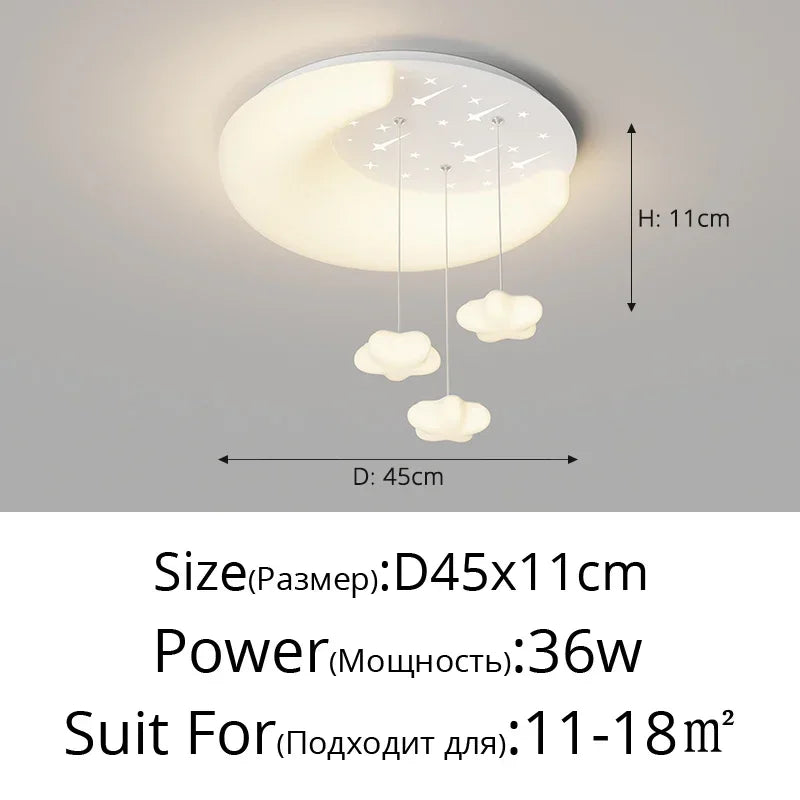 Nordic Moon Star Design Cream Style Led Ceiling Lamp Dimmable for Child Bedroom Study Home Decor Acrylic Hanging Light Fixture
