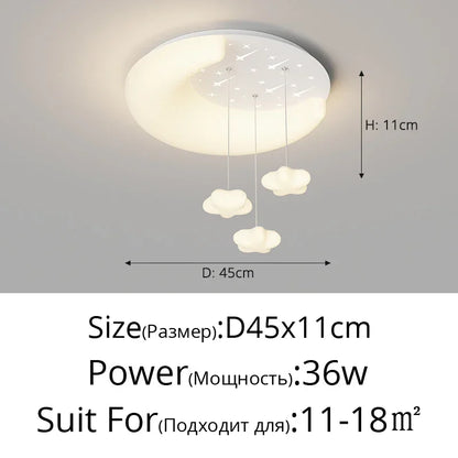 Nordic Moon Star Design Cream Style Led Ceiling Lamp Dimmable for Child Bedroom Study Home Decor Acrylic Hanging Light Fixture