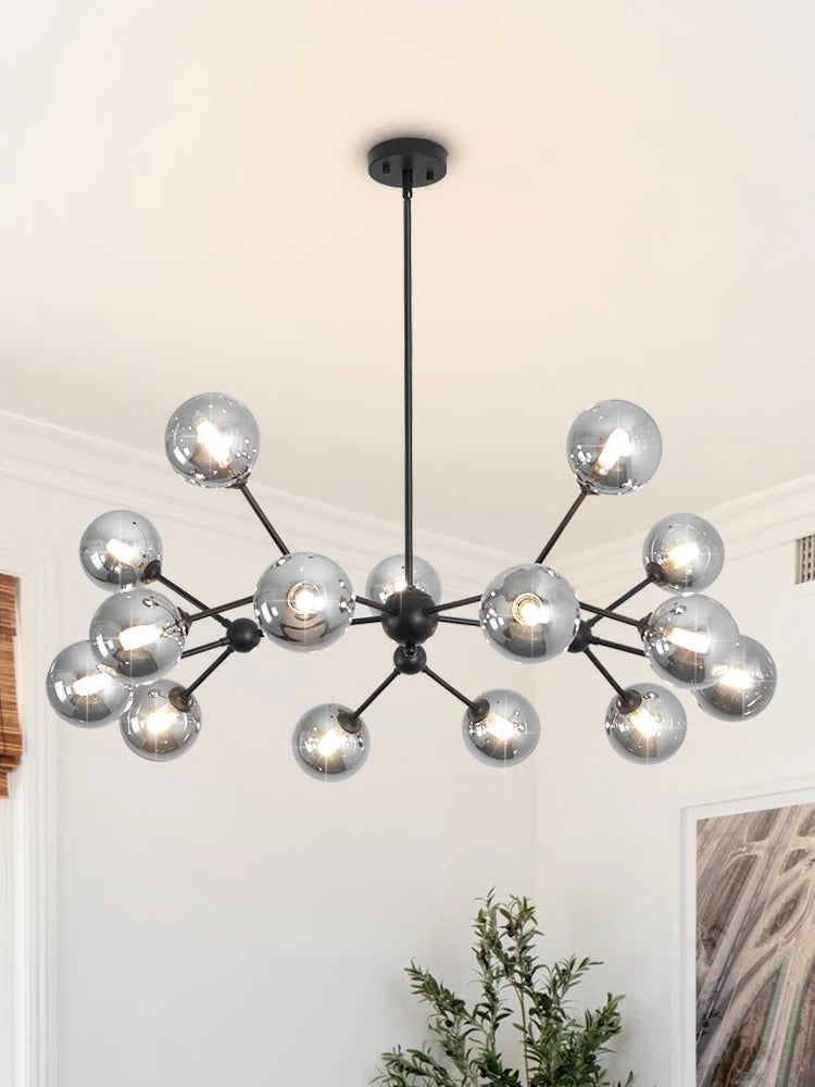 Chandelier Living Room Light Fixtures 15-Lights Sputnik Chandelier Bubble Glass Chandelier for Foyer Dining Room