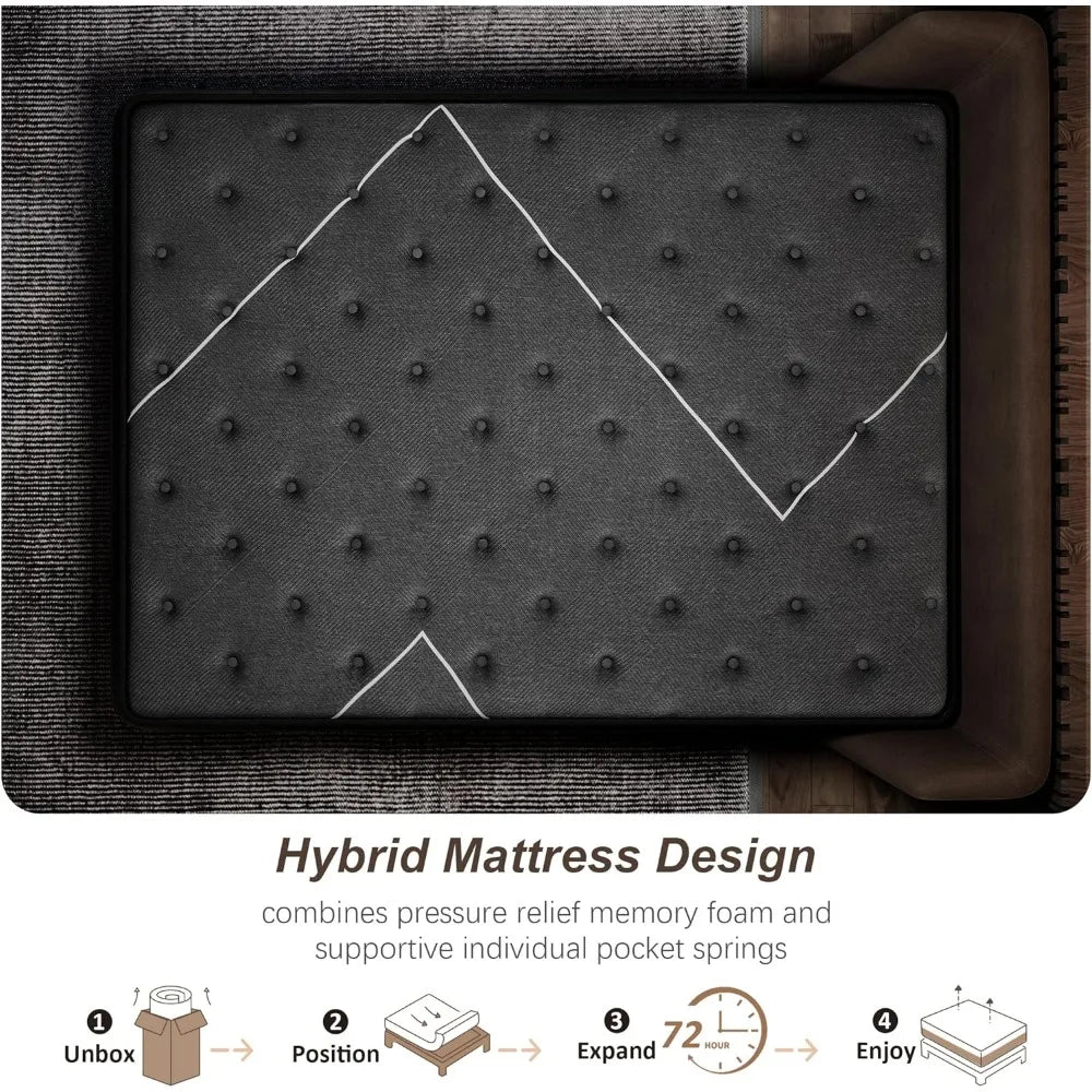 Extra Firm Mattress, 14 Inch Size Mattress,Memory Foam Hybrid with Extra Lumbar Support, Back Pain Relief&Cool Sleep, Firm Foam