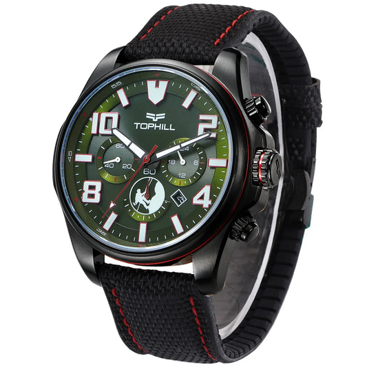 TOPHILL Solar Watch for Men Military Chronograph 43mm Sapphire Glass 100M Waterproof VS75 Solar Powered Watch