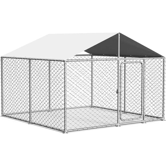 7.8 x 7.8ft Heavy Duty Outdoor Dog Kennel with Roof in Galvanized Steel for Large Breed Dogs - Durable and Secure Outdoor Housi