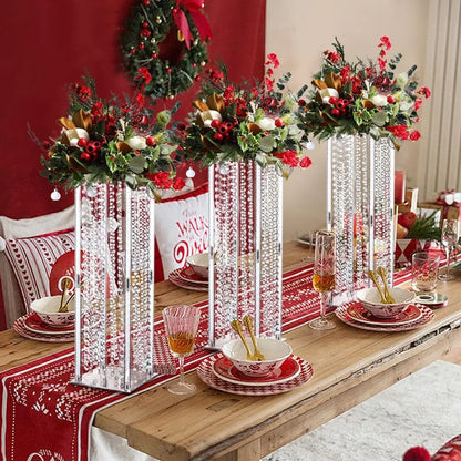 8PCS Acrylic Flower Stand with Crystals Beads for Wedding 31.5 inch Geometric Vase for Tables Column Floral Vase Display Holder