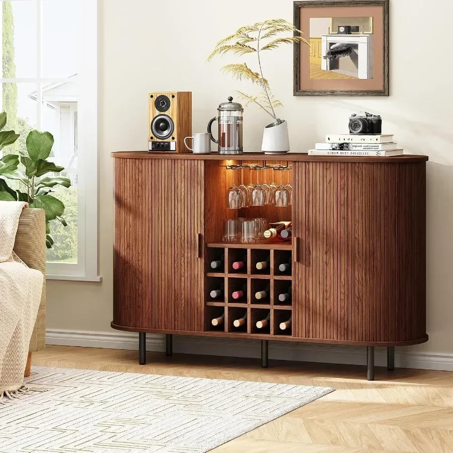 Fluted Wine Bar Cabinet with LED Light