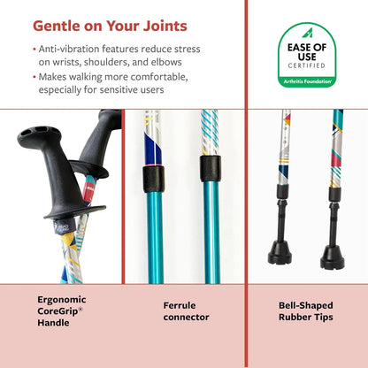 Adjustable Lightweight Nordic Walking Sticks for Rehab & Fitness - Collapsible Aluminum Poles with Ergonomic Grip