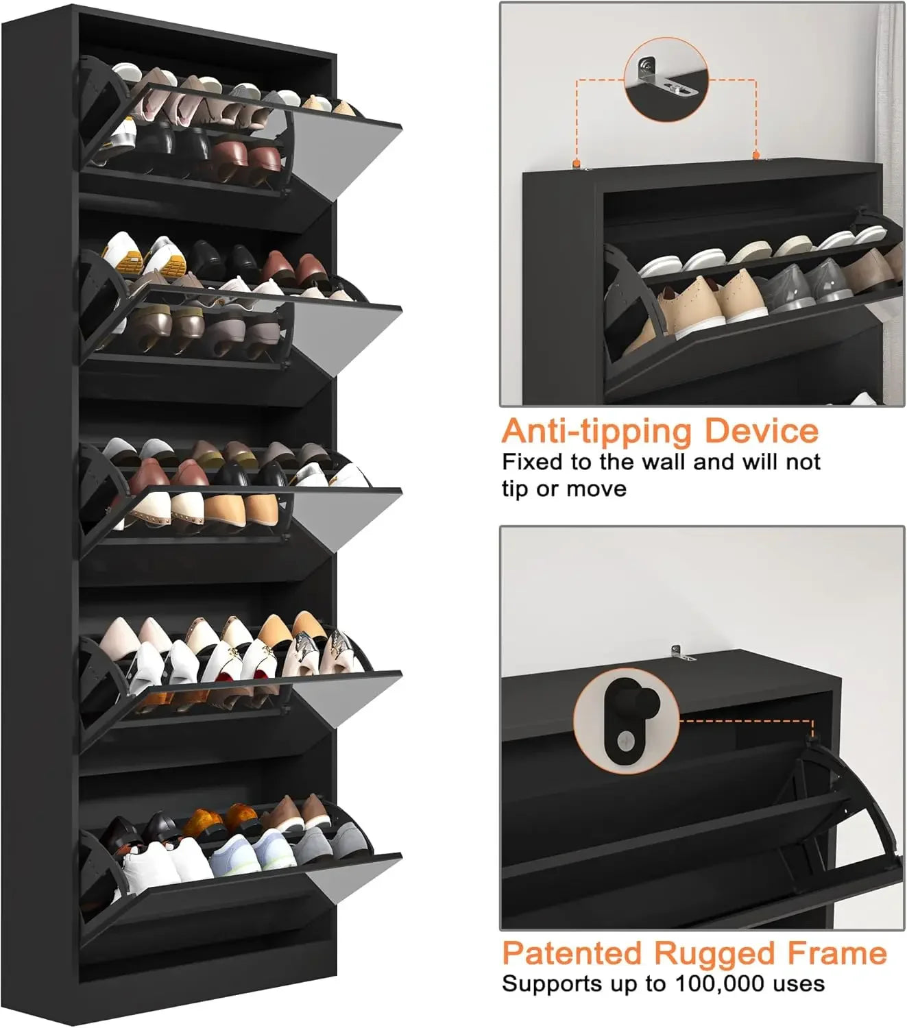 Shoe Storage Cabinet with Full Length Mirror, 30 Pairs & 5 Flip Drawer, Free Standing Shoe Rack Cabinet, Narrow Shoes Organizer
