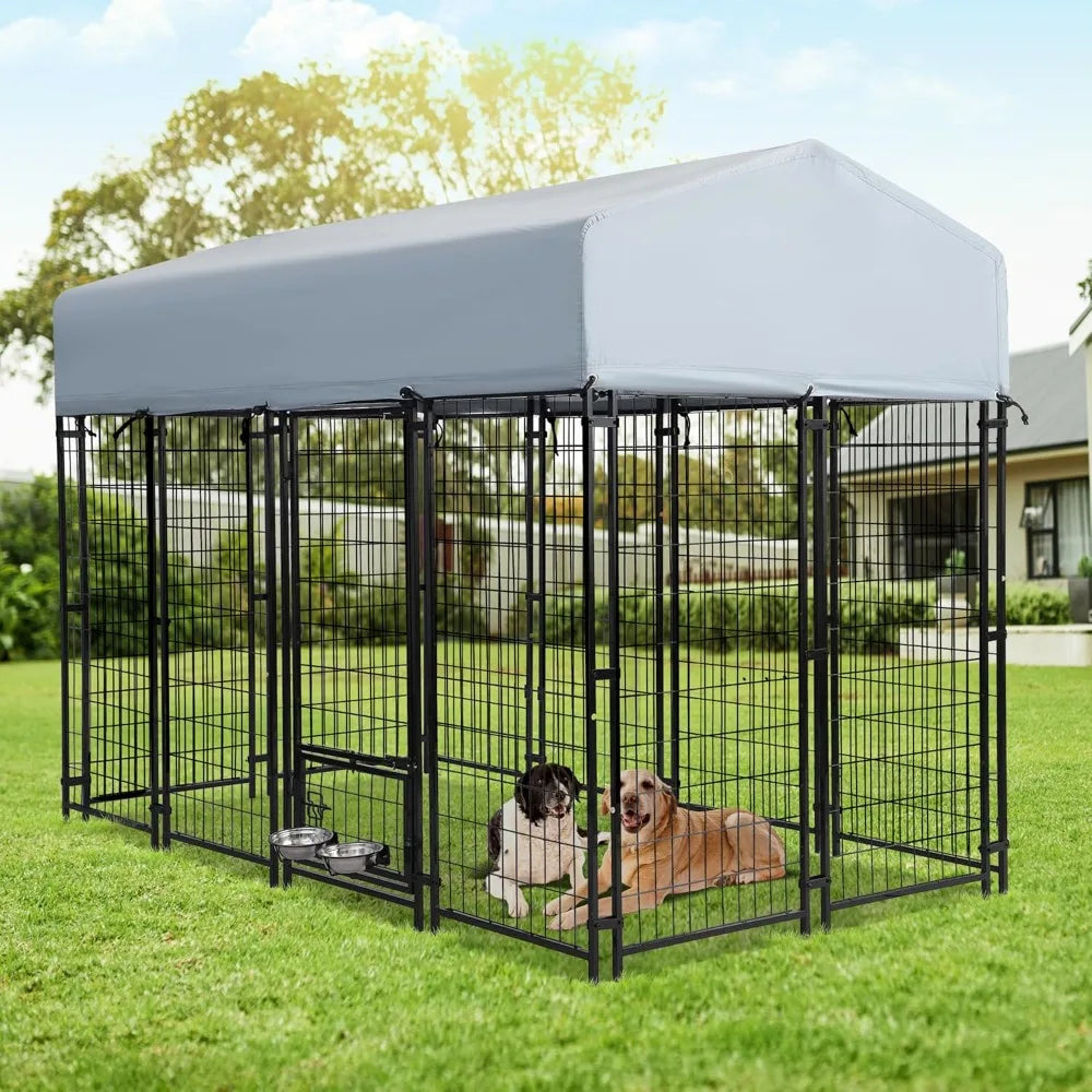 Outdoor Dog Kennel for Large Dogs, 8x4x6 FT Dog Enclosure with Waterproof, Heavy Duty Welded Wire Steel Dog Playpen Fence with