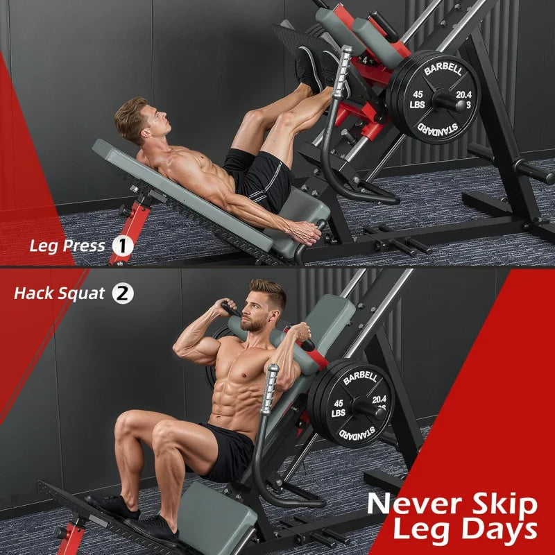 Hack Squat Leg Press Machine for Home Gym, 2 in 1 Adjustable Exercise Workout, Lower Body Equipment with Weight Storage for Home