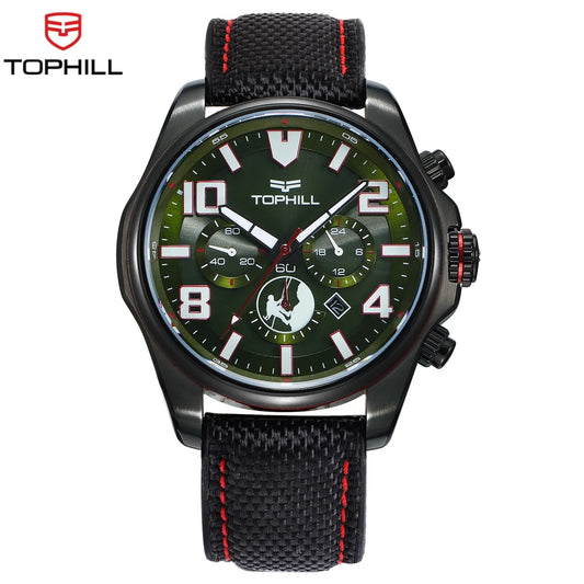 TOPHILL Solar Watch for Men Military Chronograph 43mm Sapphire Glass 100M Waterproof VS75 Solar Powered Watch