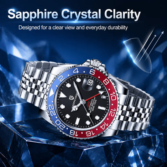 PAGANI DESIGN 40mm Luxury GMT Men Mechanical Watch Top Sapphire Glass 361L Stainless Steel 100m Waterproof Men's Automatic Mechanical Watches