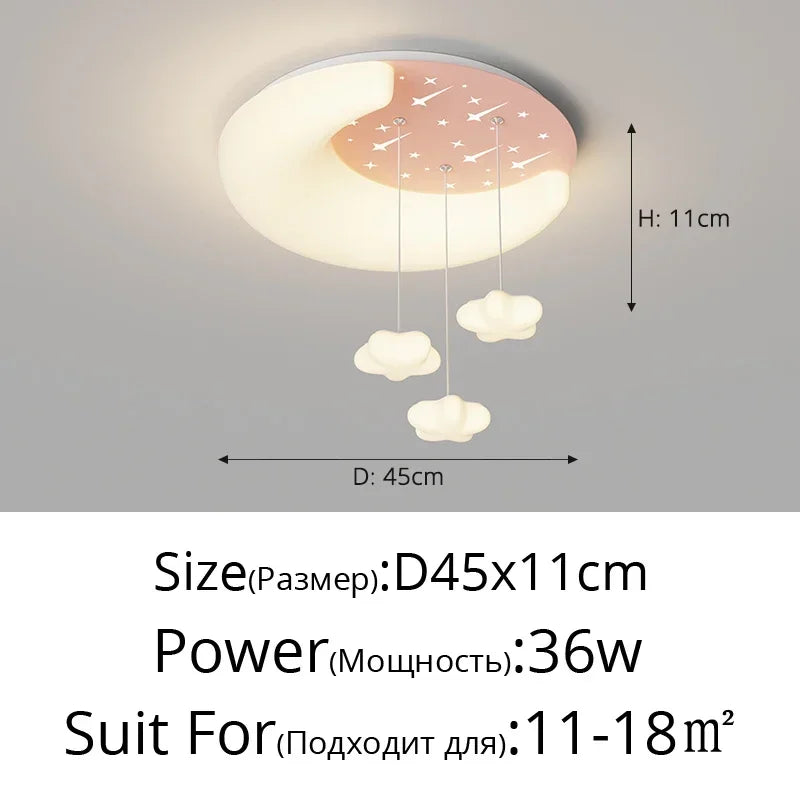 Nordic Moon Star Design Cream Style Led Ceiling Lamp Dimmable for Child Bedroom Study Home Decor Acrylic Hanging Light Fixture