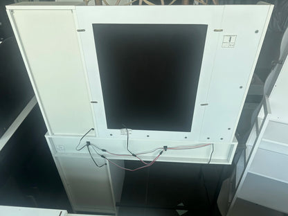 JPDAG Vanity with Mirror and LED Lights, Glass Top Vanity Desk with Charging Station(Wireless+USB+Type-C