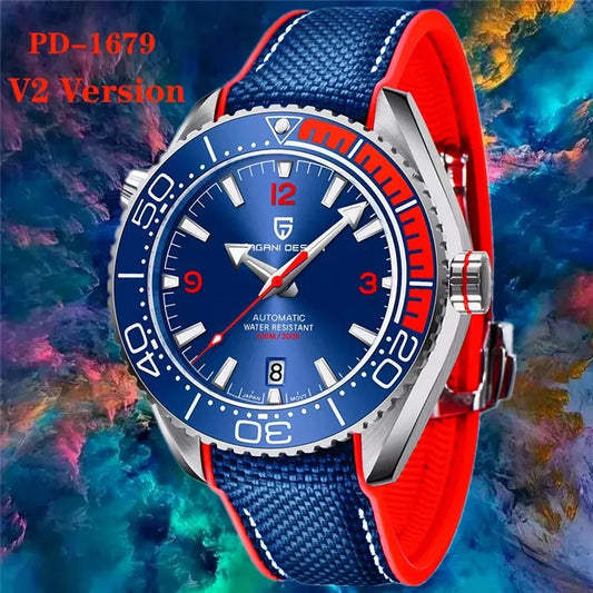 PAGANI DESIGN 2026 Blue Red Classic Retro Men Mechanical Watch 42MM Sapphire Glass 100M Waterproof Stainless Steel Automatic Men Watch Gift Watches