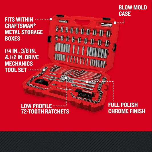 CRAFTSMAN Socket Set, 159 Piece Socket Wrench Set Mechanics Tools 1/4-in., 3/8-in., and 1/2-in(, 6 Point and 12 Point (CMMT12125