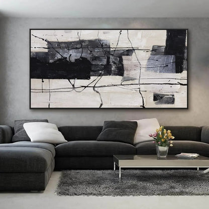 Large Abstract Wall Art Black White Canvas Painting Modern Home Decor 29x58 Inch Framed Artwork for Living Room Bedroom
