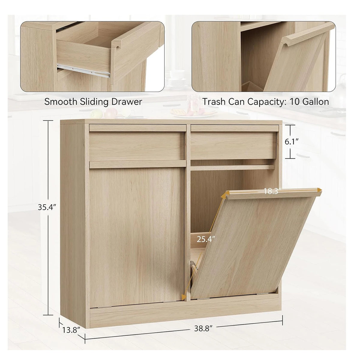 Double Tilt Out Trash Cabinet Hidden Garbage Recycling Cabinet Hidden Garbage Bin Laundry Hamper for Kitchen Living Room
