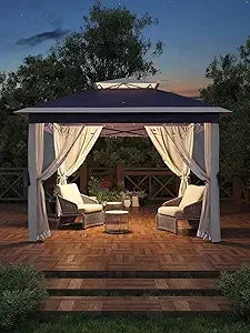 11x11 Pop Up Gazebo Tent with Mosquito Netting, Outdoor Canopy Shelter Easy Setup, Water & UV Resistant - Khaki