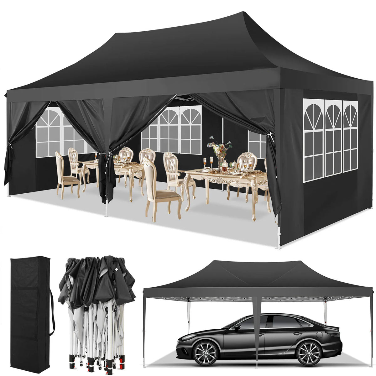 10x20 Pop Up Canopy Tent with 6 Sidewalls, Wedding Party Tent Outdoor Canopy UV50+ Waterproof Canopy Tent Outdoor Gazebo