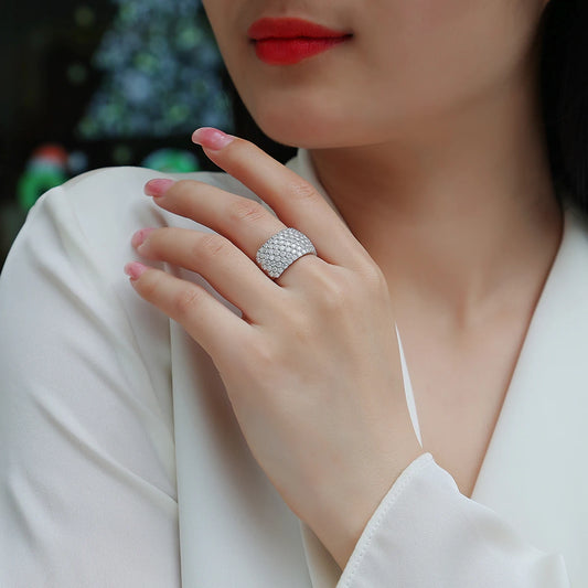 1pc Full Paved Moissanite Ring 925 Sterling Silver 18K Gold Plated Statement Jewelry for Women Gift Comes with GRA Certificate