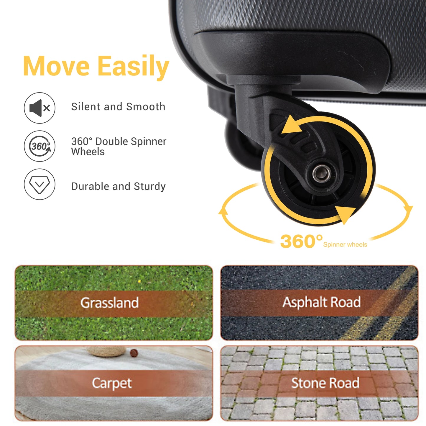 Luggage Sets 3 Piece, Suitcases with Double Spinner Wheel,Suitcase Set ABS Hard Case Luggage with Travel Duffle Bag