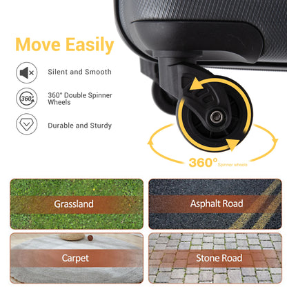 Luggage Sets 3 Piece, Suitcases with Double Spinner Wheel,Suitcase Set ABS Hard Case Luggage with Travel Duffle Bag