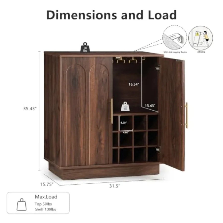 31.5" Wine Bar Cabinet, Mid Century Modern Sideboard, Walnut