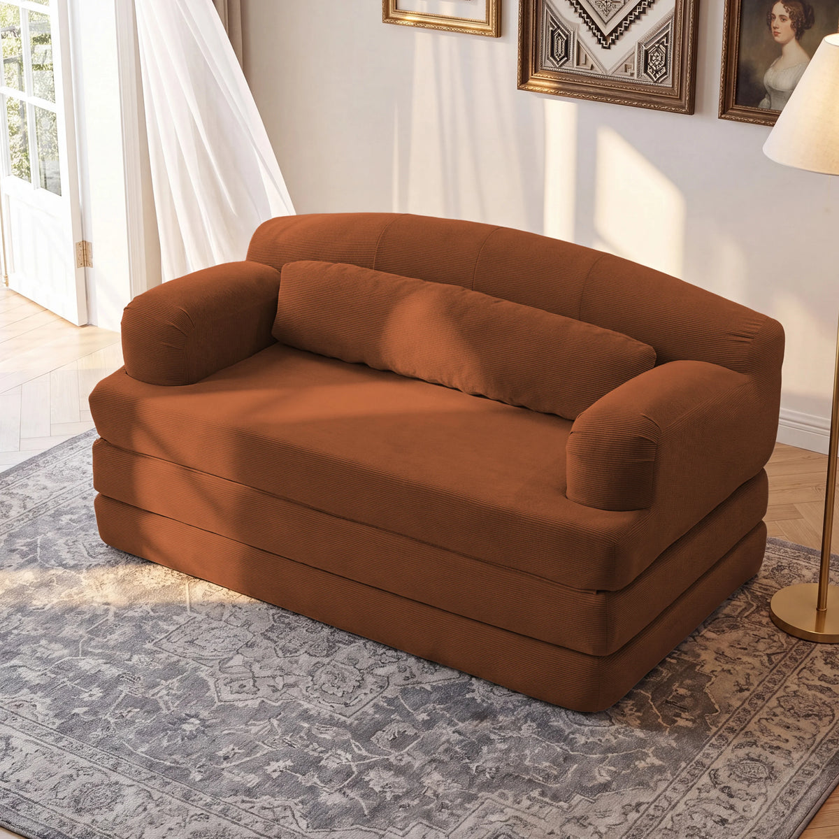 Foldable Corduroy Sofa Bed, Convertible 2-in-1 Stackable Floor Sofa with Removable Cover, High Density Foam Couch for Small Apartment Guest Room