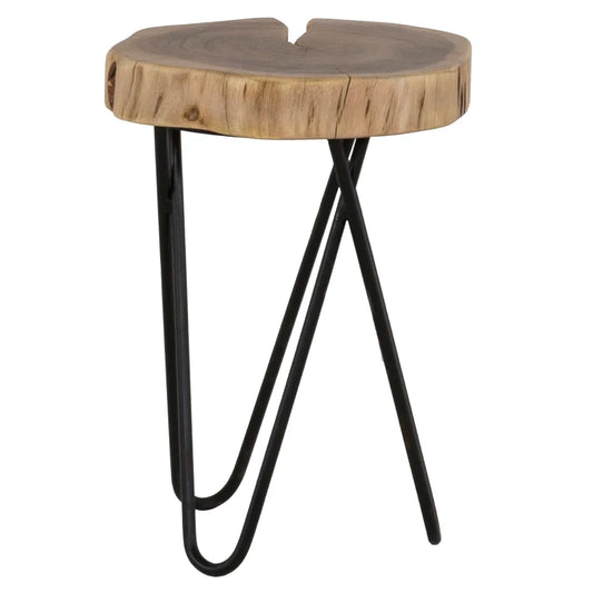 Living room decoration coffee table, wooden and metal sofa side table, brown/black, suitable for different decoration styles