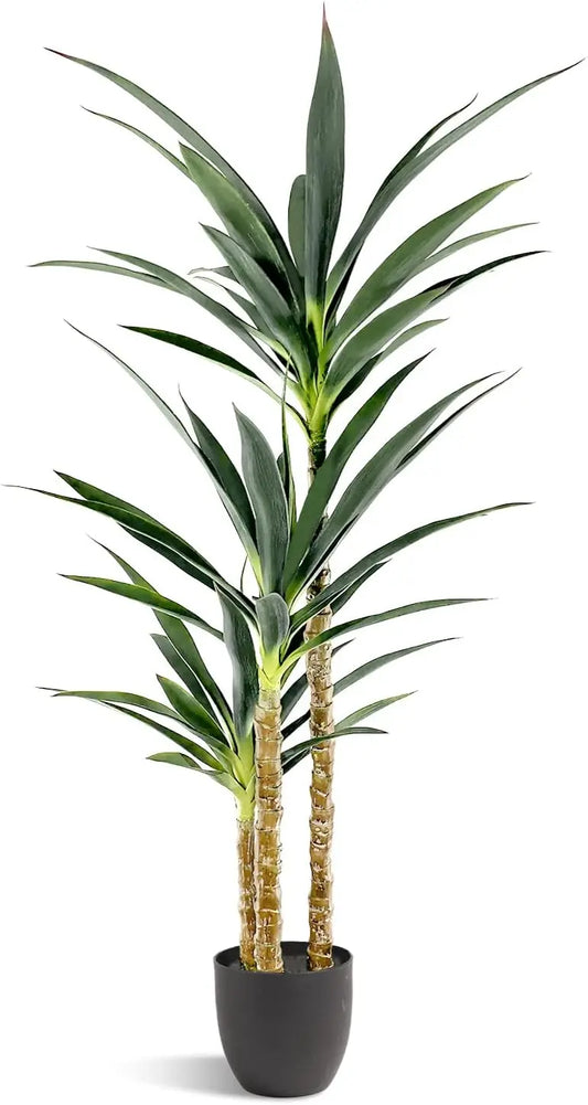 4.7 FT Artificial Tree, Faux Agave Plant with 3 Heads in Plastic Pot, Fake Tree for Indoor Outdoor Home Office Decor, Housewarming Gift, 4.7 Feet, 1 Pack