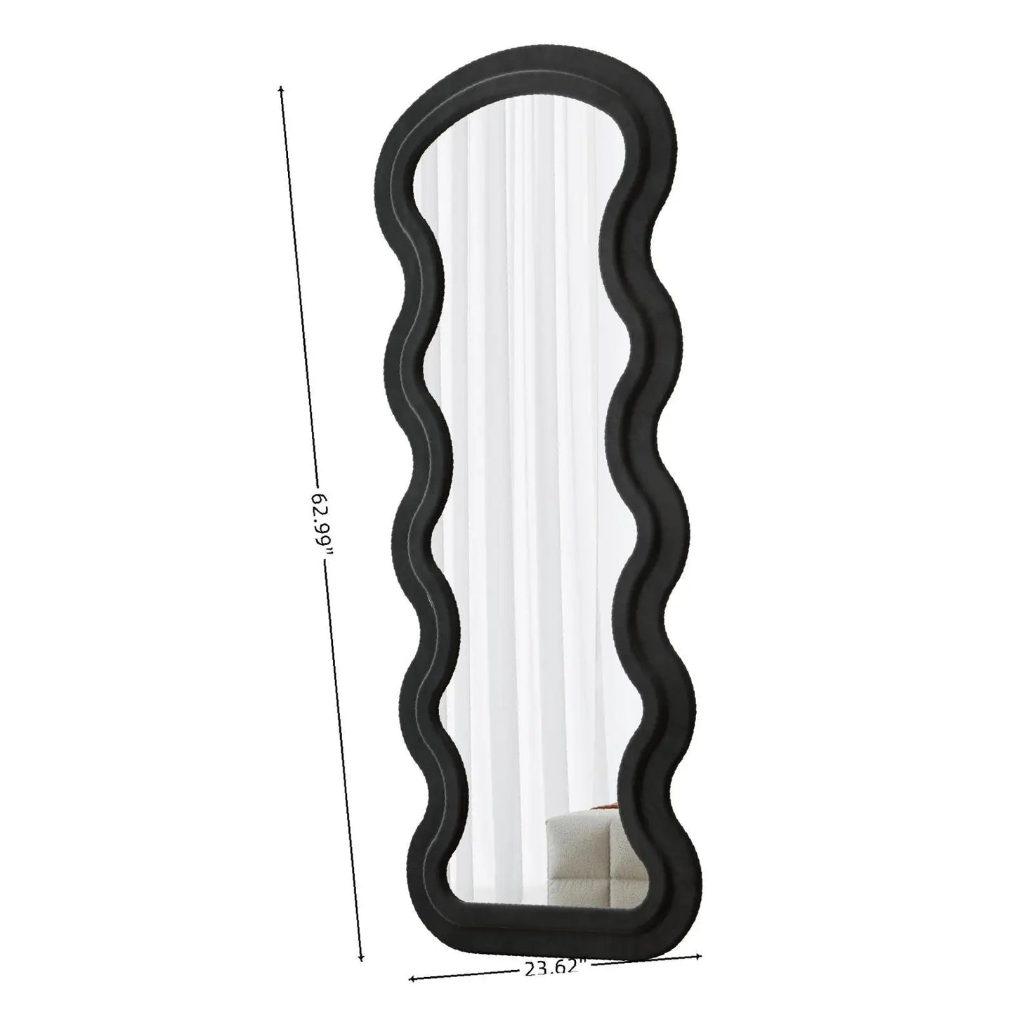 Full Length Mirror with Flannel Padded Wave Frame Large Standing Wall Hanging Mirror for Bedroom and Living Room