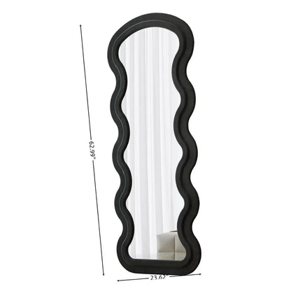 Full Length Mirror with Flannel Padded Wave Frame Large Standing Wall Hanging Mirror for Bedroom and Living Room