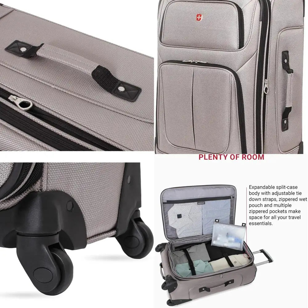 SwissGear Sion Expandable Medium Suitcase with 360° Wheels for 1-7 Day Trips, 25 Pewter
