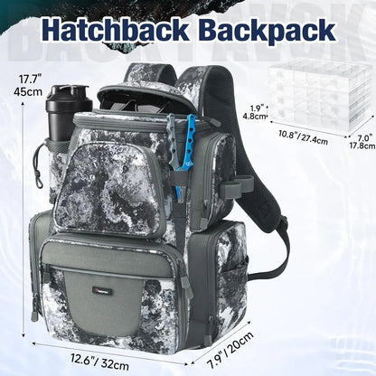 Fishing Backpack with 2 Rod Holders & 4 Tackle Boxes, Large Tackle Storage Bag With Rain Cover for Fishing Gear