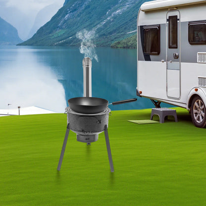 Wood Burning Steel Stove with 3 Wok Rings,19.68in Multifunction Wood Burning Stove for Outdoor/Backyard Use