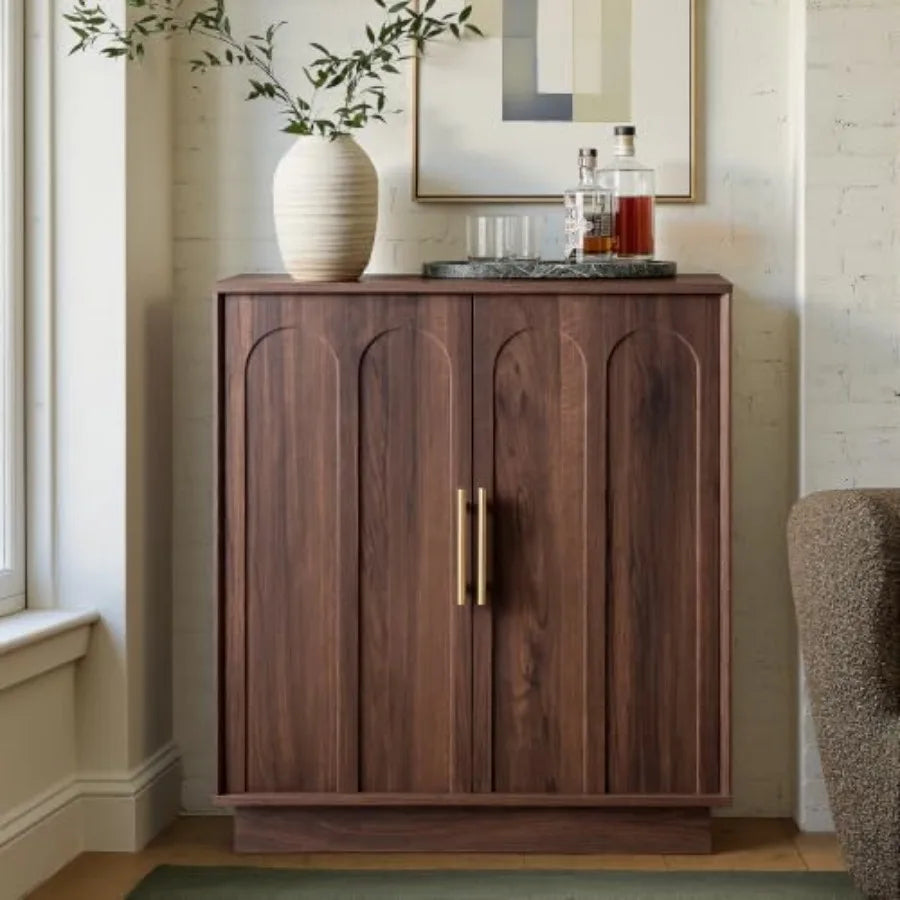 31.5" Wine Bar Cabinet, Mid Century Modern Sideboard, Walnut