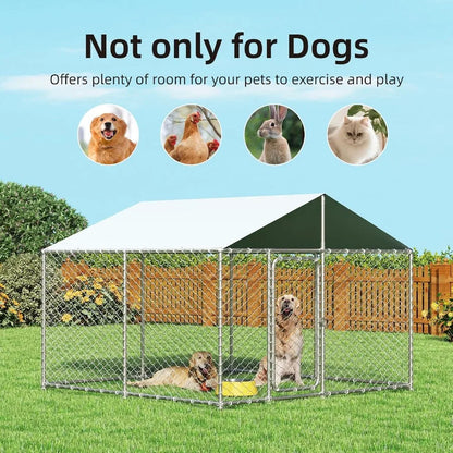 7.8 x 7.8ft Heavy Duty Outdoor Dog Kennel with Roof in Galvanized Steel for Large Breed Dogs - Durable and Secure Outdoor Housi