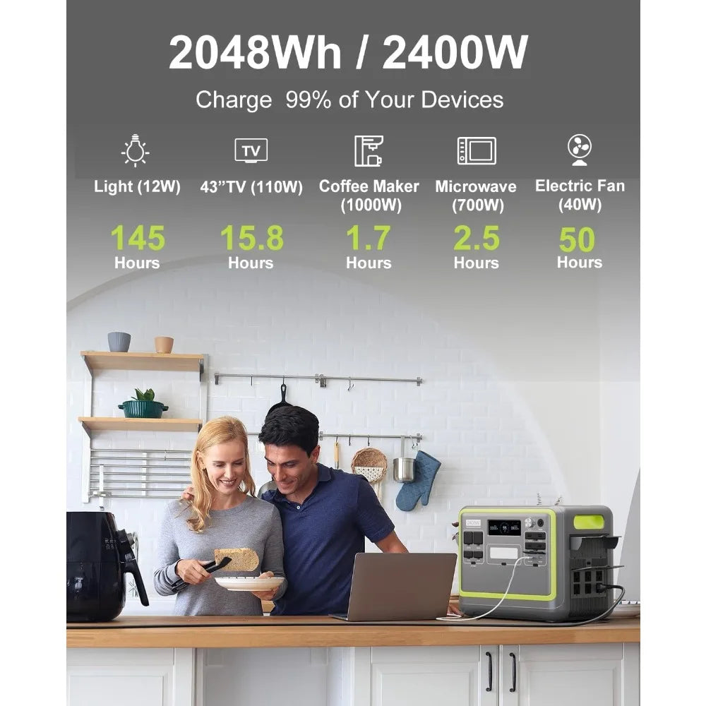 F2400 Portable Power Station,upgraded (4800W Peak) generador eléctrico portátil 2048Wh LiFePO4 Battery Solar Generator